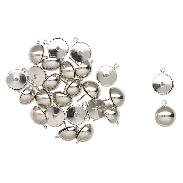 Earstud, stainless steel, 12mm half-ball with open loop. Sold per pkg of 12 pairs. image number 0