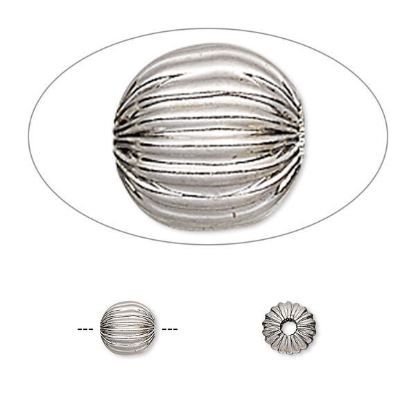 Bead, stainless steel, 6mm corrugated round. Sold per pkg of 10. image number 0