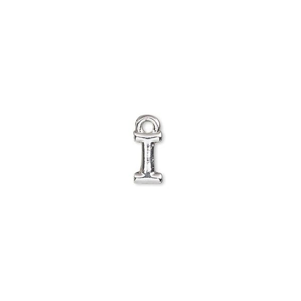 Charm, silver-finished "pewter" (zinc-based alloy), 8x4mm alphabet letter I. Sold per pkg of 2. image number 0
