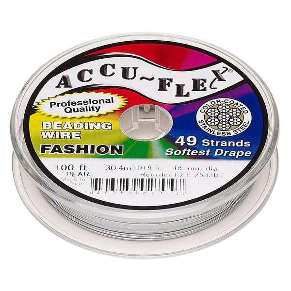 Beading wire, Accu-Flex®, nylon and stainless steel, pearl, 49 strand, 0.019-inch diameter. Sold per 100-foot spool. image number 0