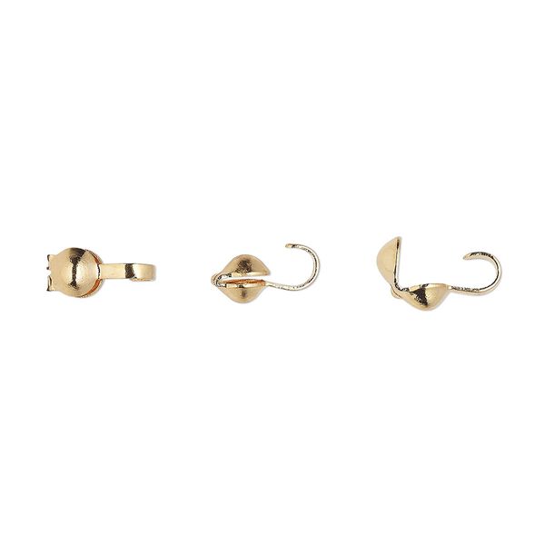 Bead tip, gold-plated brass, 6x3mm bottom clamp-on with open loop. Sold per pkg of 100. image number 0