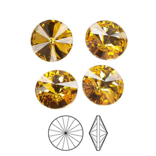Chaton 144pk topaz foil back, Preciosa MAXIMA Czech crystal rhinestone 12mm rivoli image number 0