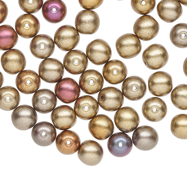 Czech glass 1pkg60, satin round druk bead bronze tone 6mm image number 0