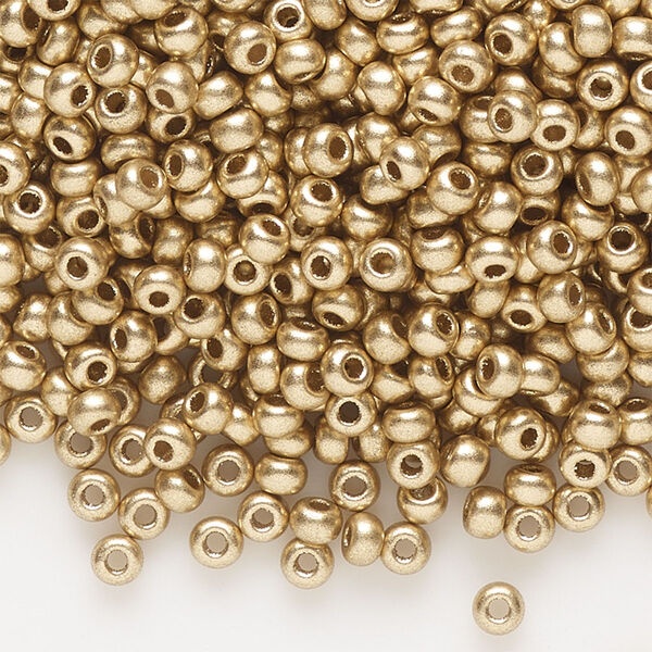 Seed bead, Preciosa Ornela Czech glass, pkg/500g, #8 rocaille, opaque metallic soft gold, (01710). image number 0