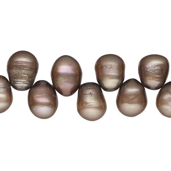 Pearl, cultured freshwater pearl (dyed), khaki, 8x7mm-12x8mm top-drilled teardrop , D grade, Mohs hardness 2-1/2 to 4. Sold per 15" strand, approximately 70 beads. image number 0
