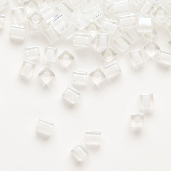 Seed bead, Miyuki, glass, pkg/250g, 3.5-3.7mm square, transparent white inside dyed color clear (SB-1104). image number 0