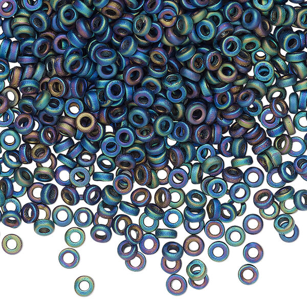 Seed bead, Miyuki, glass, pkg/10g, 3x1.3mm spacer rondelle, opaque matte iris blue, (SPR3-401FR). image number 0