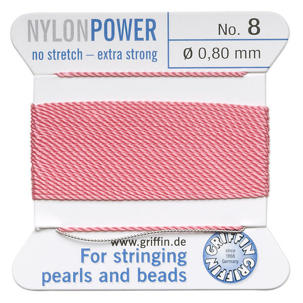 Thread, Griffin, nylon, dark pink, size #8. Sold per 2-meter card (approximately 78 inches). image number 0