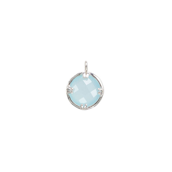 Drop, chalcedony (dyed) and sterling silver, blue, 10mm double-sided faceted round. Sold individually. image number 0