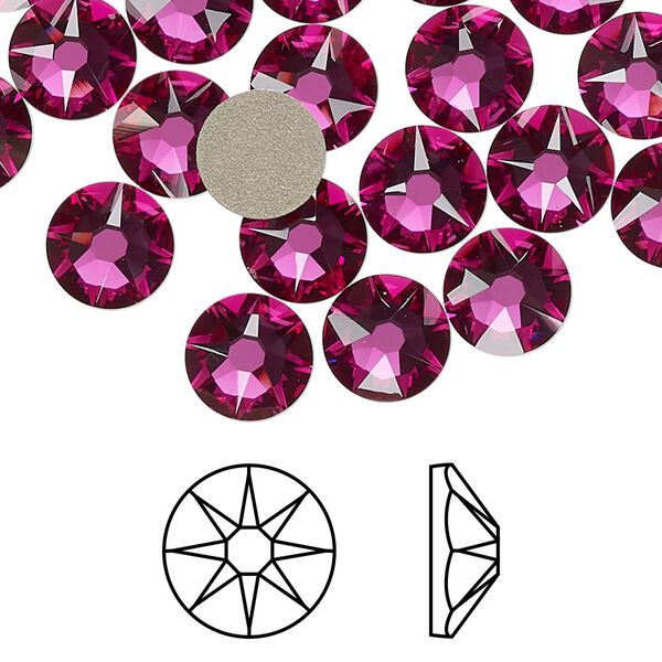 Flat back 12pk fuchsia foil back, Crystal Passions® 8.412-8.672mm rose round SS40 2088 image number 0