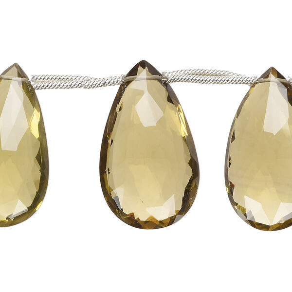 Golden quartz 1pkg7, hand-cut top-drilled faceted puffed teardrop bead B grade, 22x13mm-33x19mm image number 0