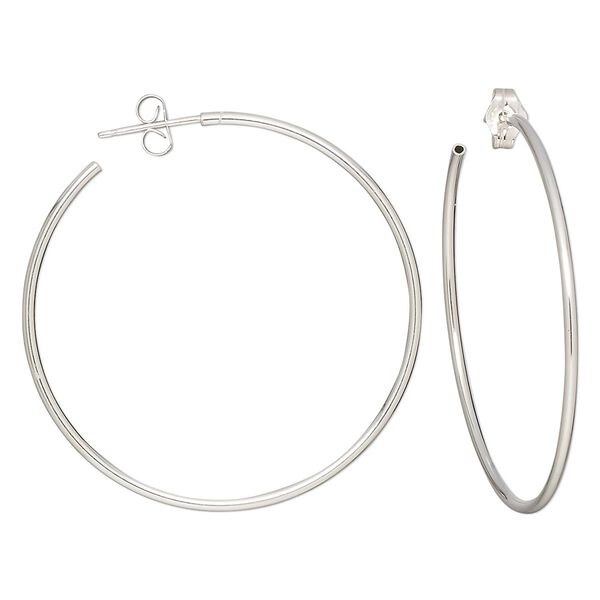 Earring, sterling silver, 38mm hoop with post and flexible hollow tube. Sold per pair. image number 0