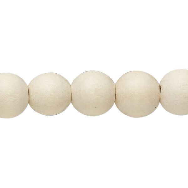 Bead, wood (dyed/waxed), white, 9-10mm round. Sold per 8-inch strand, approximately 20 beads. image number 0