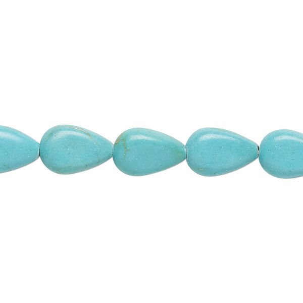 Bead, magnesite (dyed / stabilized), blue-green, 12x8mm puffed teardrop, C- grade, Mohs hardness 3-1/2 to 4. Sold per 15-inch strand. image number 0