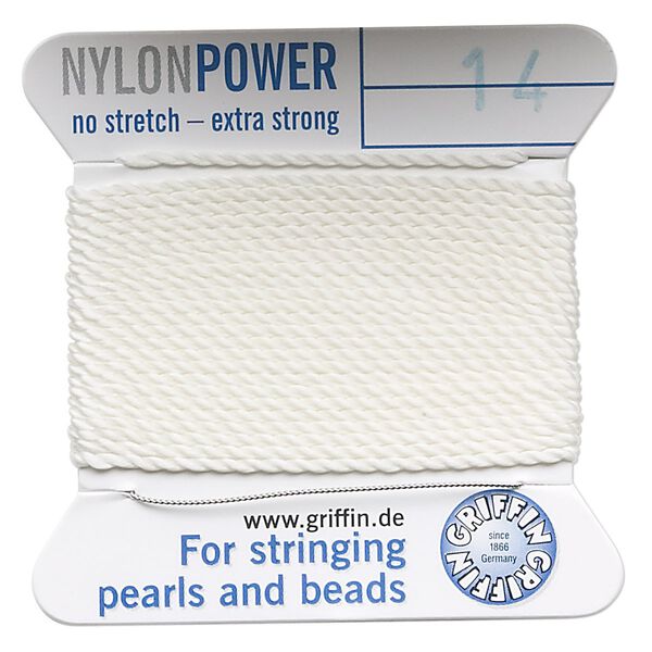 Thread, Griffin, nylon, white, size #14. Sold per 2-meter card (approximately 78 inches). image number 0