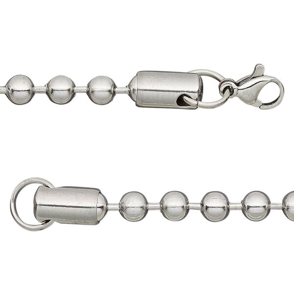 Chain, stainless steel, 4.5mm ball, 24 inches with lobster claw clasp. Sold individually. image number 0