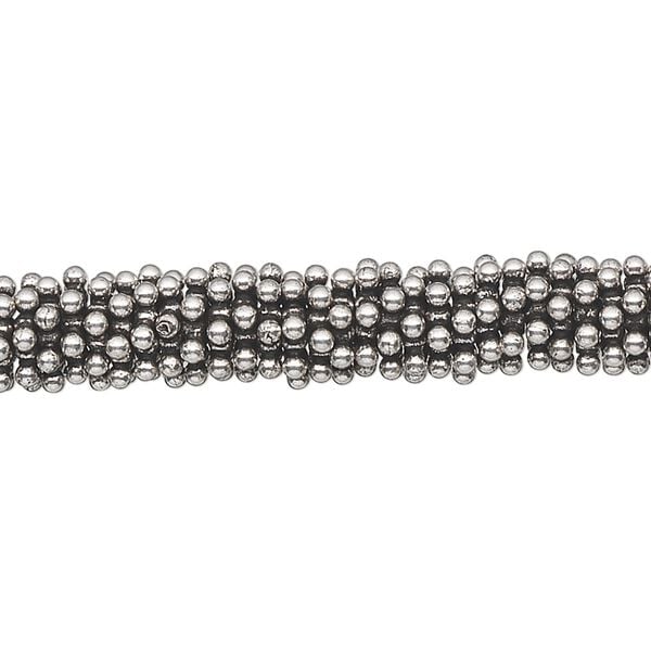 Bead, antiqued sterling silver, 7x1mm beaded snowflake. Sold per 1-troy ounce pkg, approximately 60-80 beads. image number 0