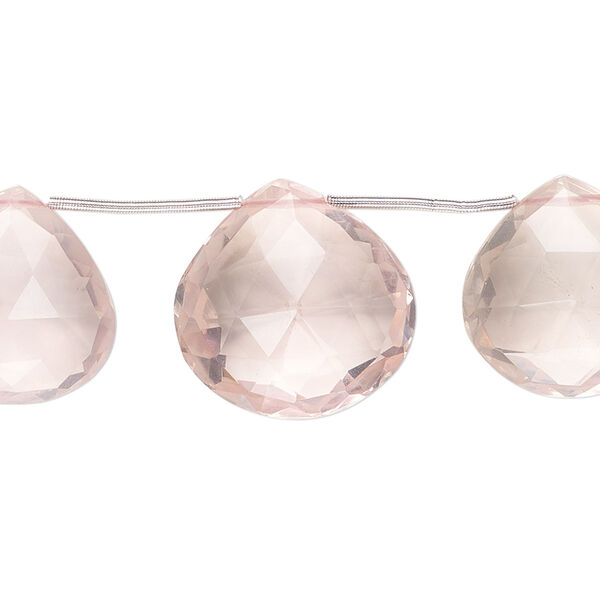 Rose quartz 1pkg3, hand-cut top-drilled faceted puffed teardrop bead natural 15x15mm-17x17mm image number 0