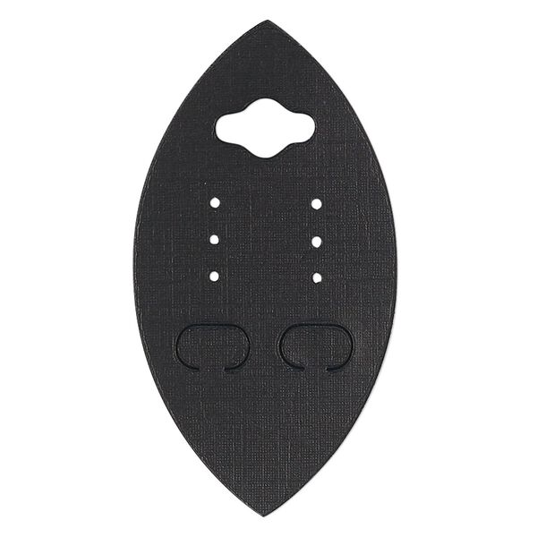 Earring card, PVC plastic and paper, opaque black, 2-3/4 x 1-1/2 inch marquise. Sold per pkg of 100. image number 0