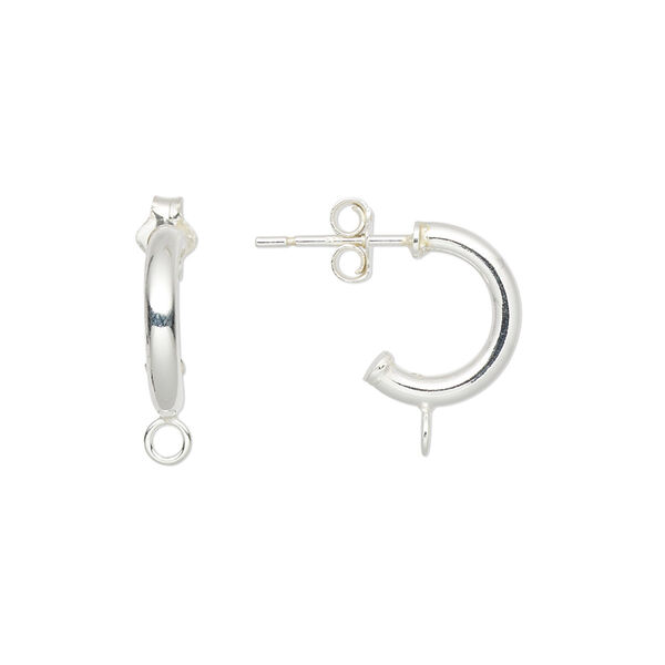 Earring hoop 1pkg2 sterling silver, 15mm half-round / closed loop / earnuts, 1 pair image number 0