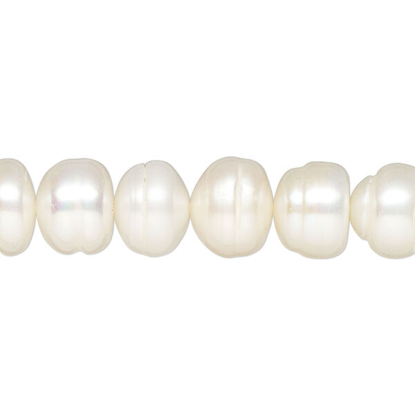 Pearl, cultured freshwater (bleached), white, 8-10mm semi-round, D grade, Mohs hardness 2-1/2 to 4. Sold per 15-1/2" to 16" strand. image number 0