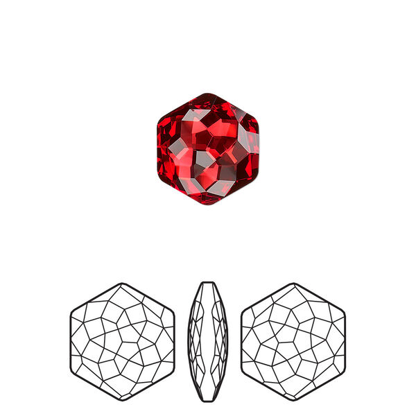 Fancy stone 2pk scarlet foil back, Crystal Passions® 11.2x10mm thin hexagon 4683 image number 0