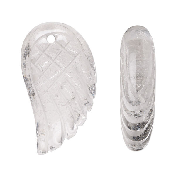 Quartz crystal 1pkg1, hand-cut top-drilled 2-sided wing focal natural 31x17mm-32x19mm image number 0