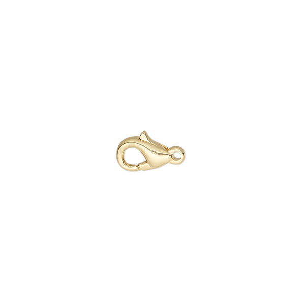Clasp, lobster claw, gold-plated brass, 9x6mm. Sold per pkg of 100. image number 0