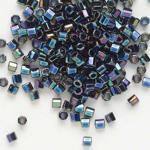 Seed bead, Delica®, glass, pkg/250g, #8 cut, opaque rainbow black (DBLC-0005). image number 0