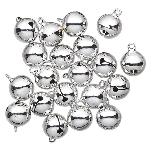 Bell, silver-plated brass, 14mm round with clapper. Sold per pkg of 20. image number 0