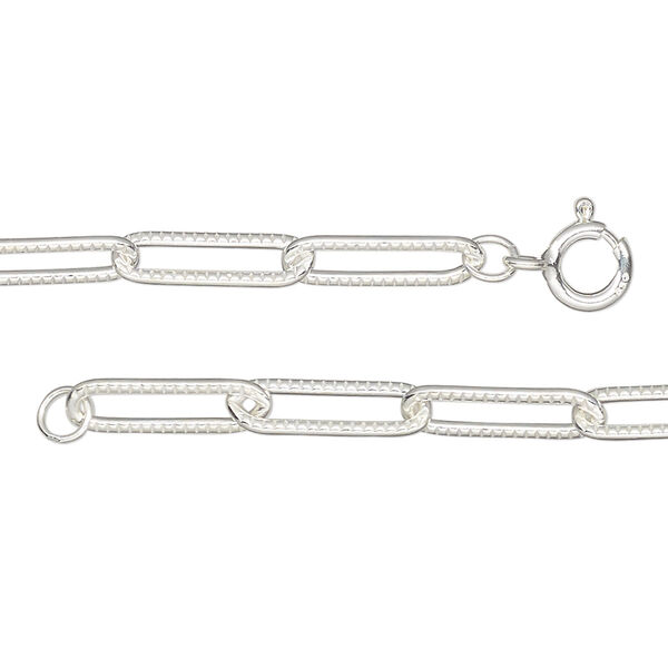 Chain, sterling silver, 3.9mm textured paperclip, 18-inches with springing clasp. Sold individually. image number 0