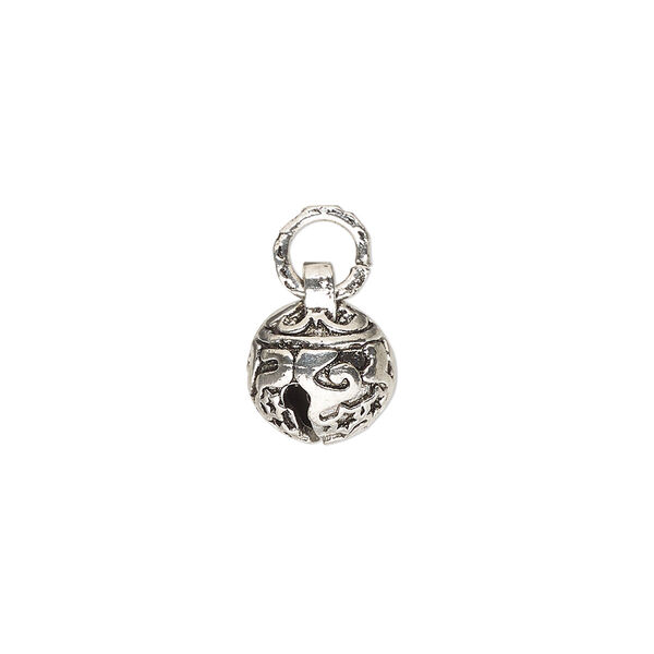 Bell, silver-finished brass, 10mm bell with star design. Sold individually. image number 0
