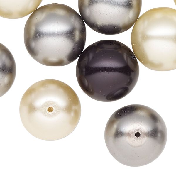 Pearl mix 5ounce pk black grey cream, Preciosa Czech glass pearl 16mm round image number 0