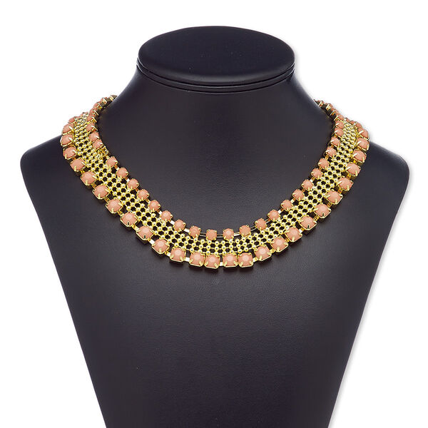 Necklace, acrylic rhinestone with gold-finished steel and brass, pink, 18 inches with 3-inch extender chain and lobster claw clasp. Sold individually. image number 0