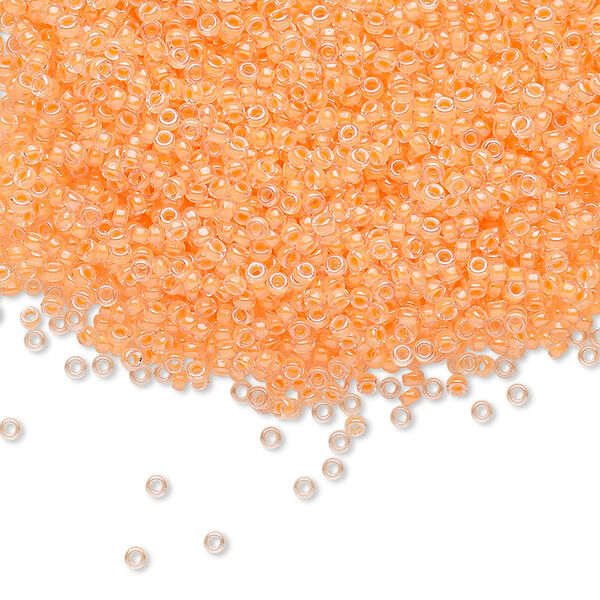 Seed bead, Miyuki, glass, pkg/35g, #15 rocaille, translucent luminous inside dyed color creamsicle, (RR-4298). image number 0