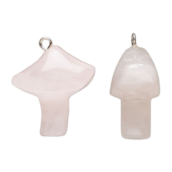 Rose quartz / brass 1pkg1, imitation rhodium-plated hand-carved mushroom drop natural B- grade, 25x21.5mm image number 0