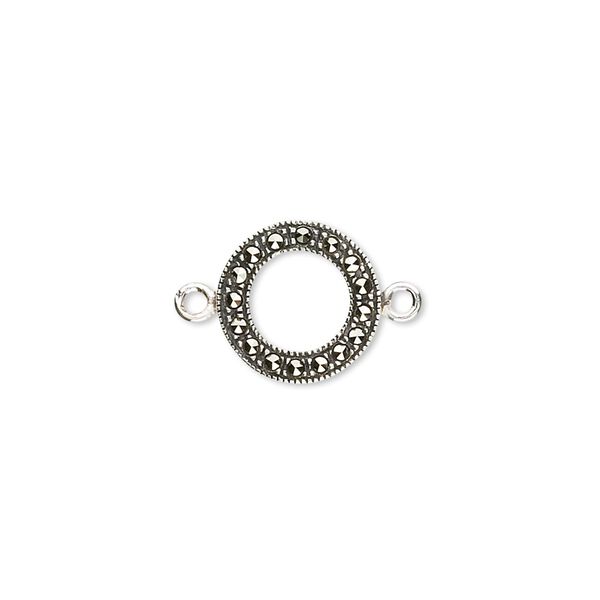 Link, sterling silver and marcasite, 11mm open flat round. Sold individually. image number 0