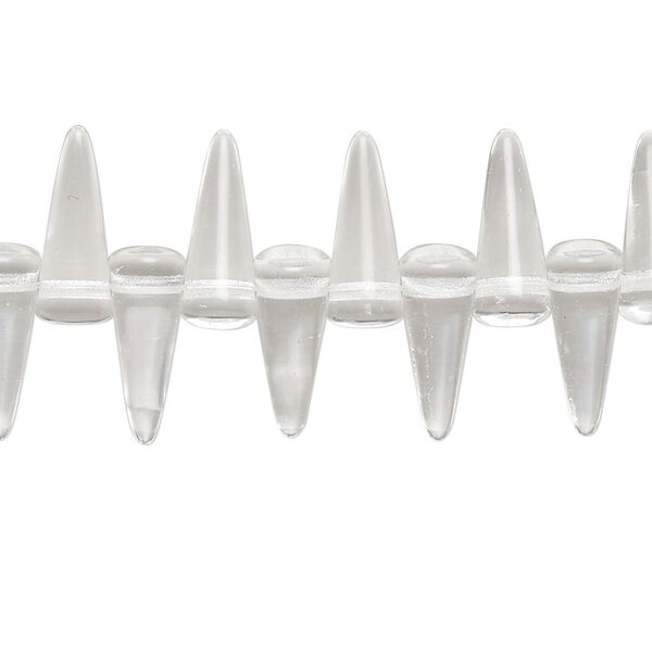 Bead 1 pk transparent clear, Preciosa Czech pressed glass 13x5mm center-drilled spike 6 inch image number 0