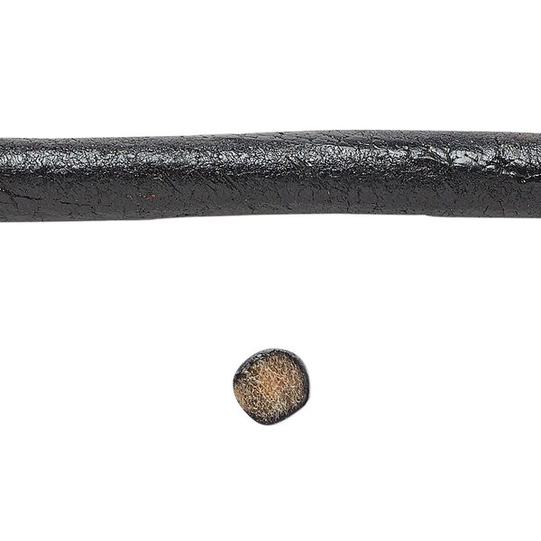 Cord, leather, black, 6mm round. Sold per 5-yard spool. image number 0