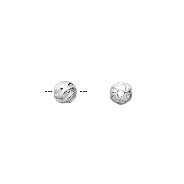 Bead, sterling silver, 6mm partially matte twisted corrugated round. Sold per pkg of 2. image number 0