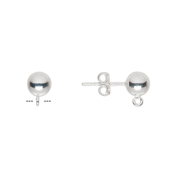 Earstud, sterling silver, 6mm ball with open loop. Sold per pkg of 2 pairs. image number 0