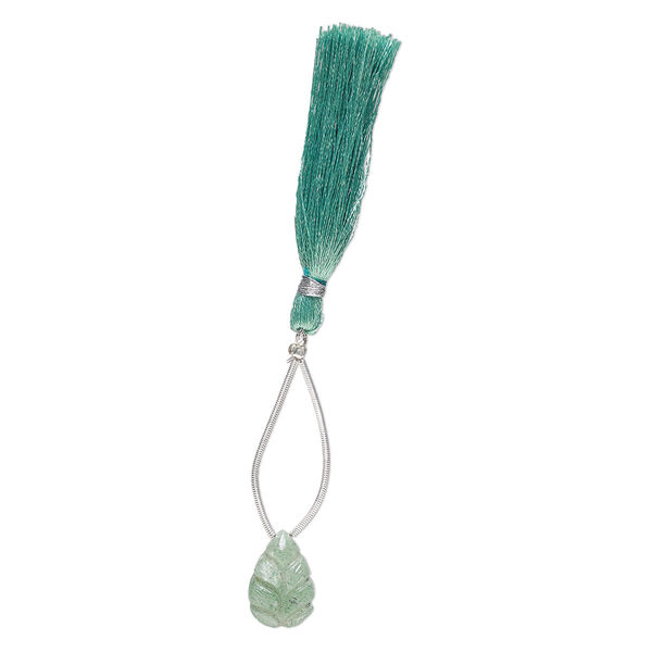 Green aventurine 1pkg1, hand-cut top-drilled carved leaf bead natural 18x12mm image number 1