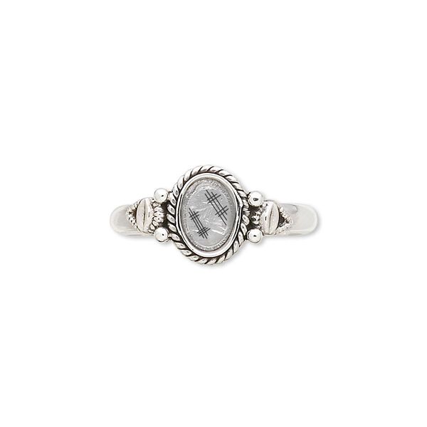 Ring, antiqued sterling silver, 3mm wide with fancy twisted wire design and 7x5mm oval setting, size 7. Sold individually. image number 0
