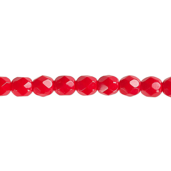 Bead, Czech fire-polished glass, opaque red, 6mm faceted round. Sold per 15-1/2" to 16" strand, approximately 65 beads. image number 0