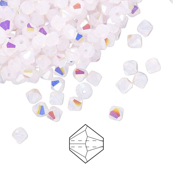 Bead 720pk rose opal AB, Preciosa Czech crystal 4mm bicone image number 0