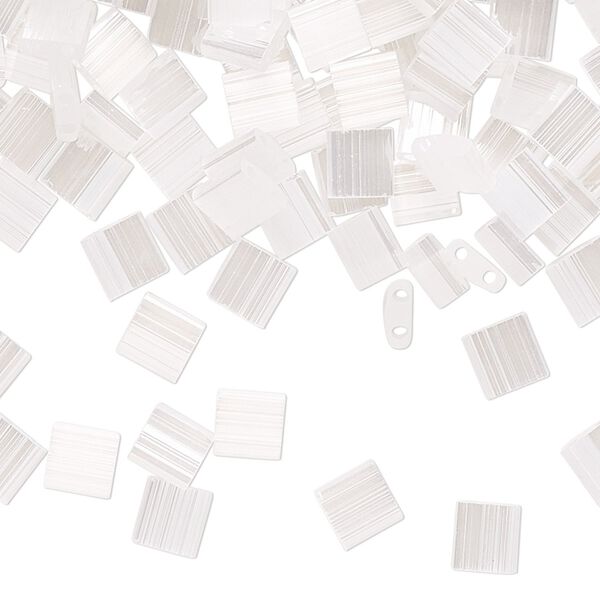 Seed bead, TILA®, glass, pkg/250g, 5mm full tila square, translucent silk luster white pearl, (TL-2548). image number 0