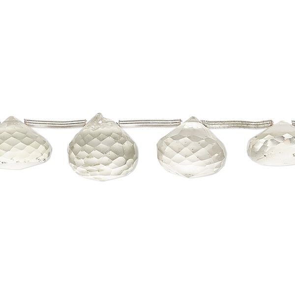 Green quartz 1pkg14, hand-cut top-drilled faceted teardrop bead 10x7mm-11x10mm image number 0