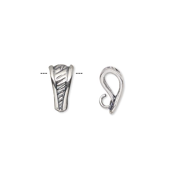 Bail, pendant, antique silver-plated brass, 12x6mm triangle with diagonal design and hidden loop. Sold individually. image number 0
