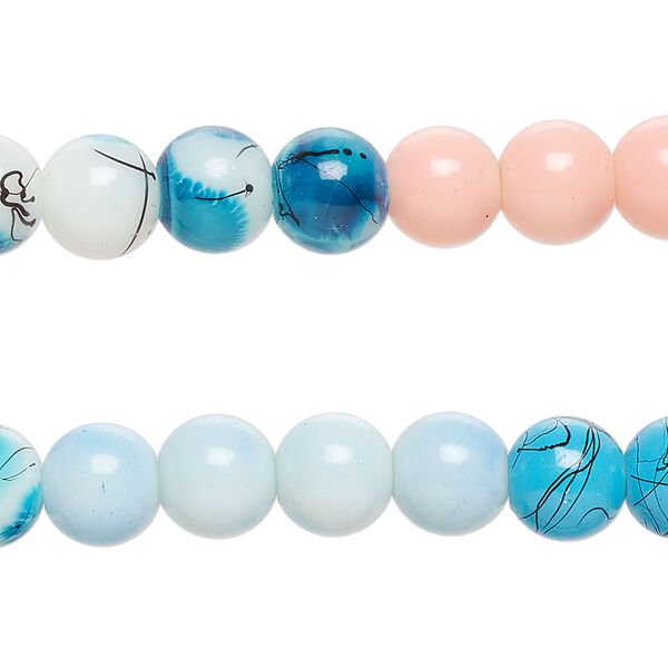 Bead, glass, opaque mixed colors, 8-8.5mm round. Sold per pkg of (2) 7-inch strands, approximately 50 beads. image number 0