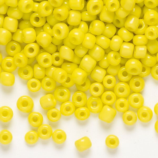 Seed bead, glass, pkg/50g, #6 round, opaque yellow. image number 0